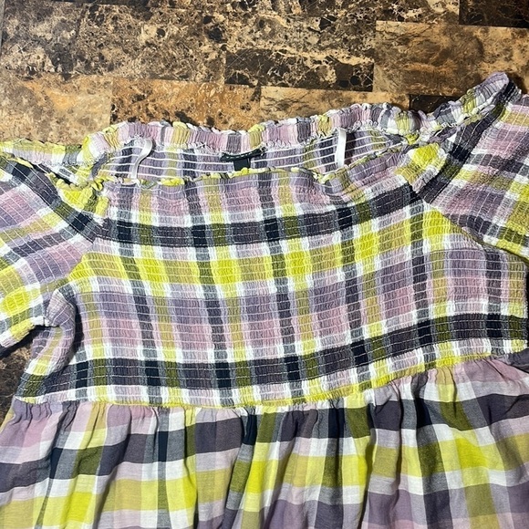 TORRID 5 MULTI PLAID SMOCKED OFF SHOULDER PEPLUM TOP - Picture 7 of 9